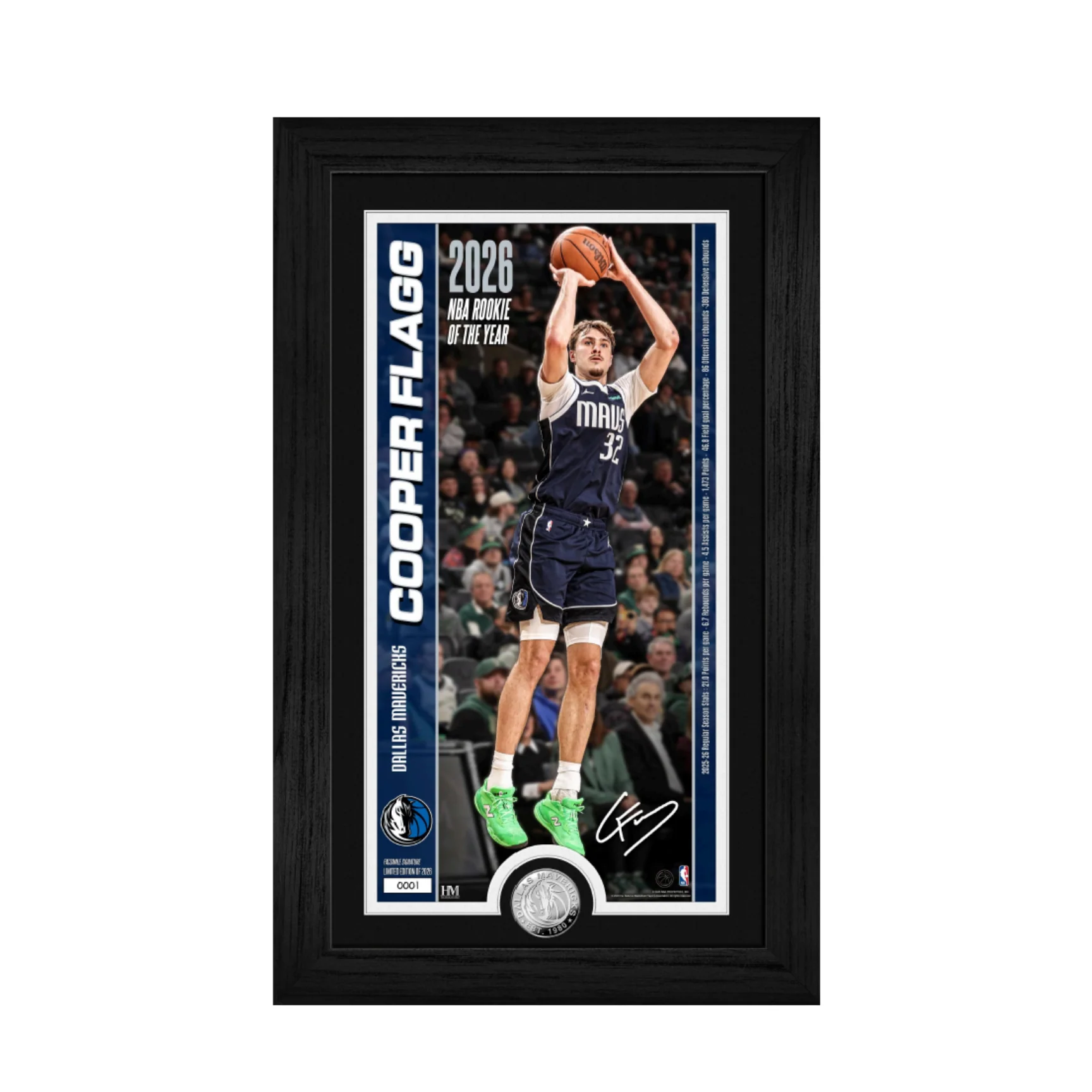 DALLAS MAVERICKS HIGHLAND MINT COOPER FLAGG COIN PHOTO COLLECTIBLE
