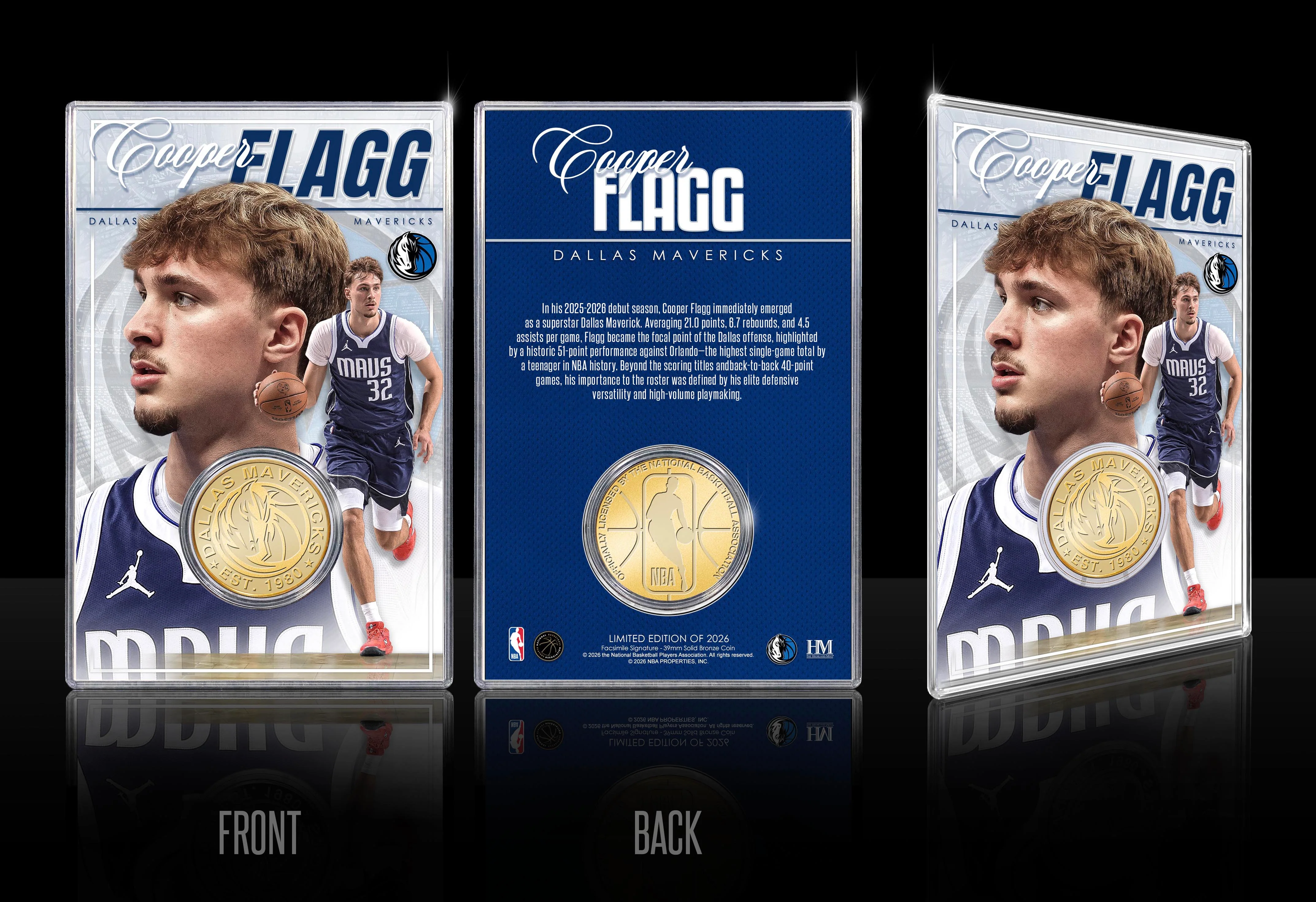 DALLAS MAVERICKS HIGHLAND MINT COOPER FLAGG ROOKIE OF THE YEAR BRONZE COIN CARD - Image 2