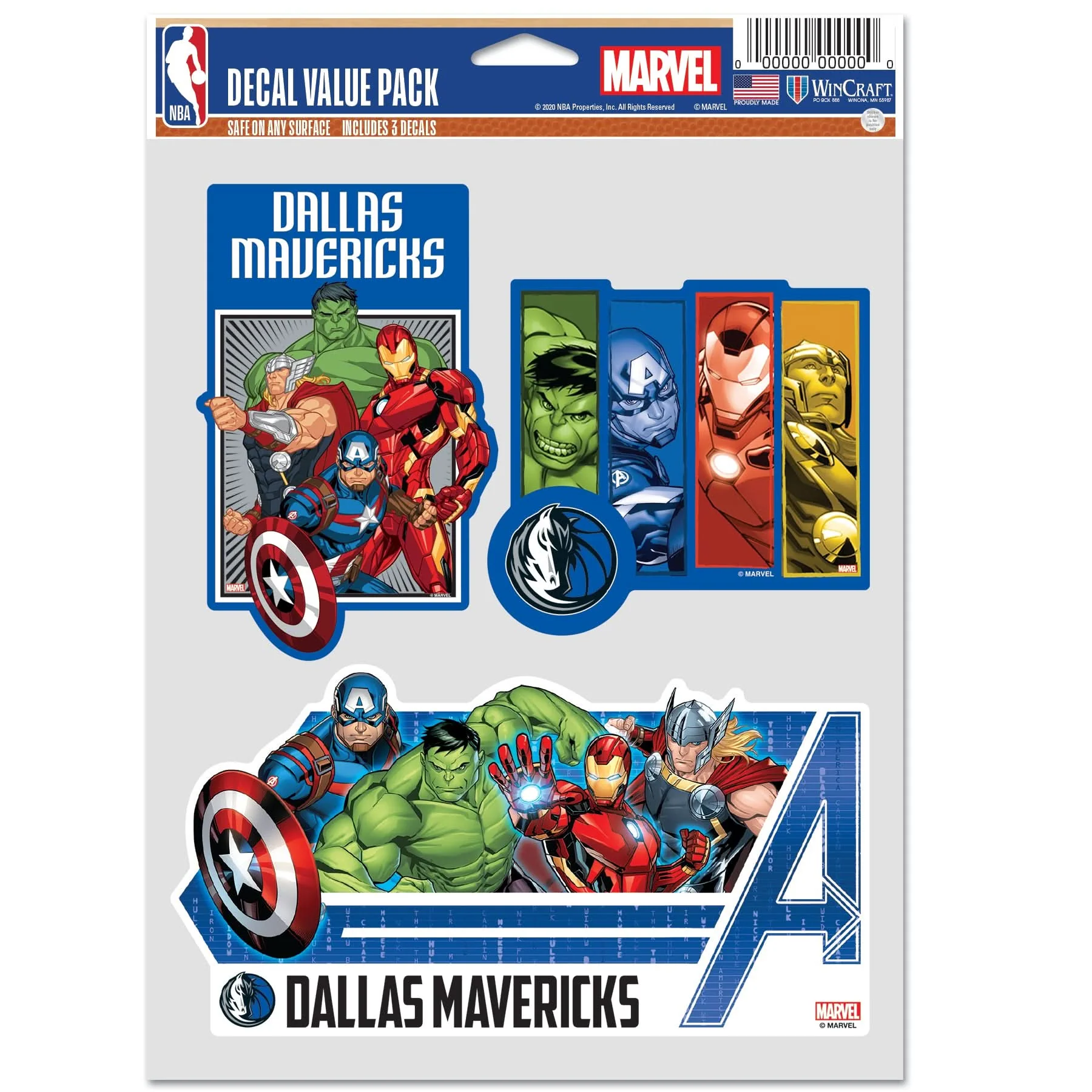 DALLAS MAVERICKS WINCRAFT MARVEL FAN PACK DECAL SET