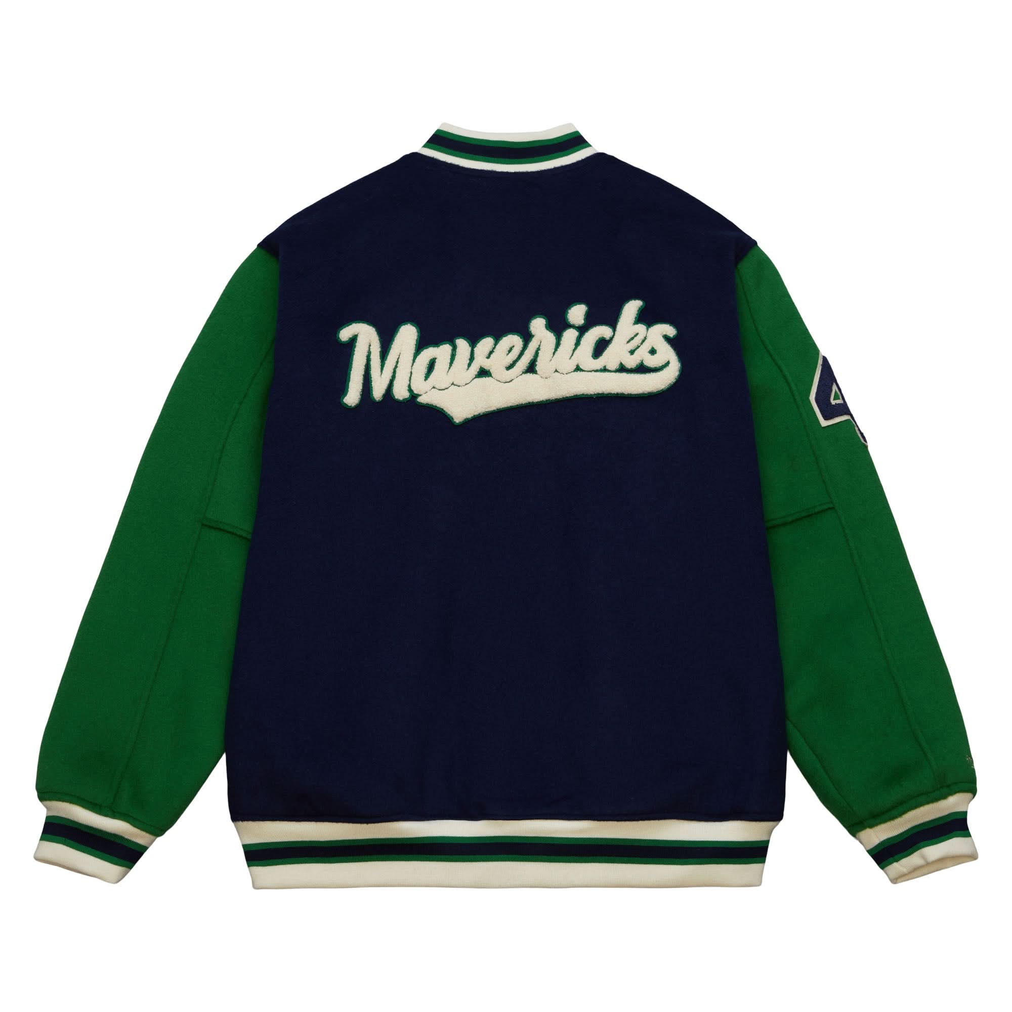 DALLAS MAVERICKS MITCHELL & NESS MEN'S NAVY BLUE DIRK VARSITY JACKET - Image 2