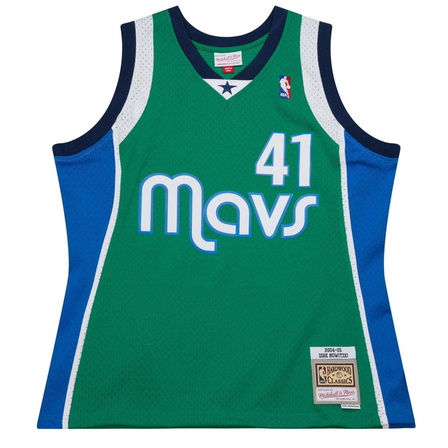 DALLAS MAVERICKS MITCHELL & NESS 45TH ANNIVERSARY HARDWOOD CLASSIC DIRK NOWITZKI GREEN SWINGMAN JERSEY